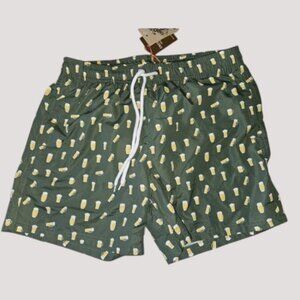 * NWT Green Glasses of Beer Print Trunk Bathing Suit Mens SMALL